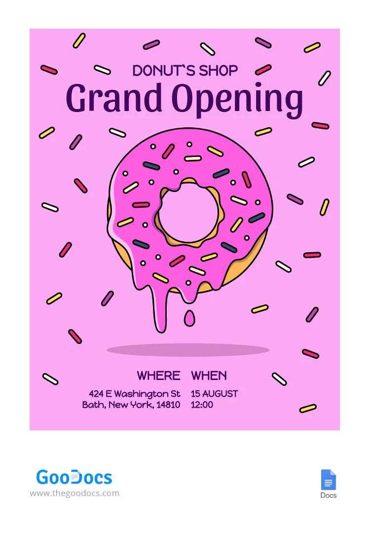 Flyer d'ouverture du Grand Magasin de Donuts - free Google Docs Template - 10064323