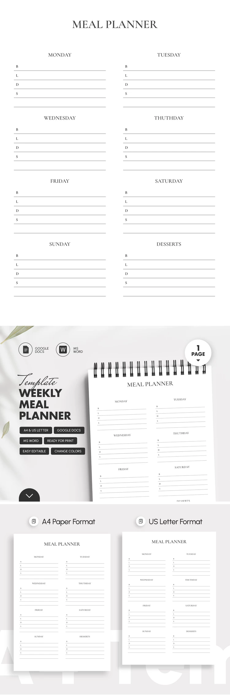 Dinner Planner Template – Weekly Meal Organizer - free Google Docs Template - 10072429