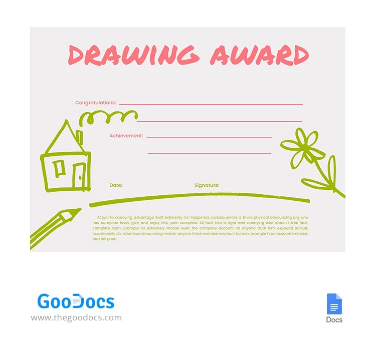 Certificato di premio per il disegno - free Google Docs Template - 10062289