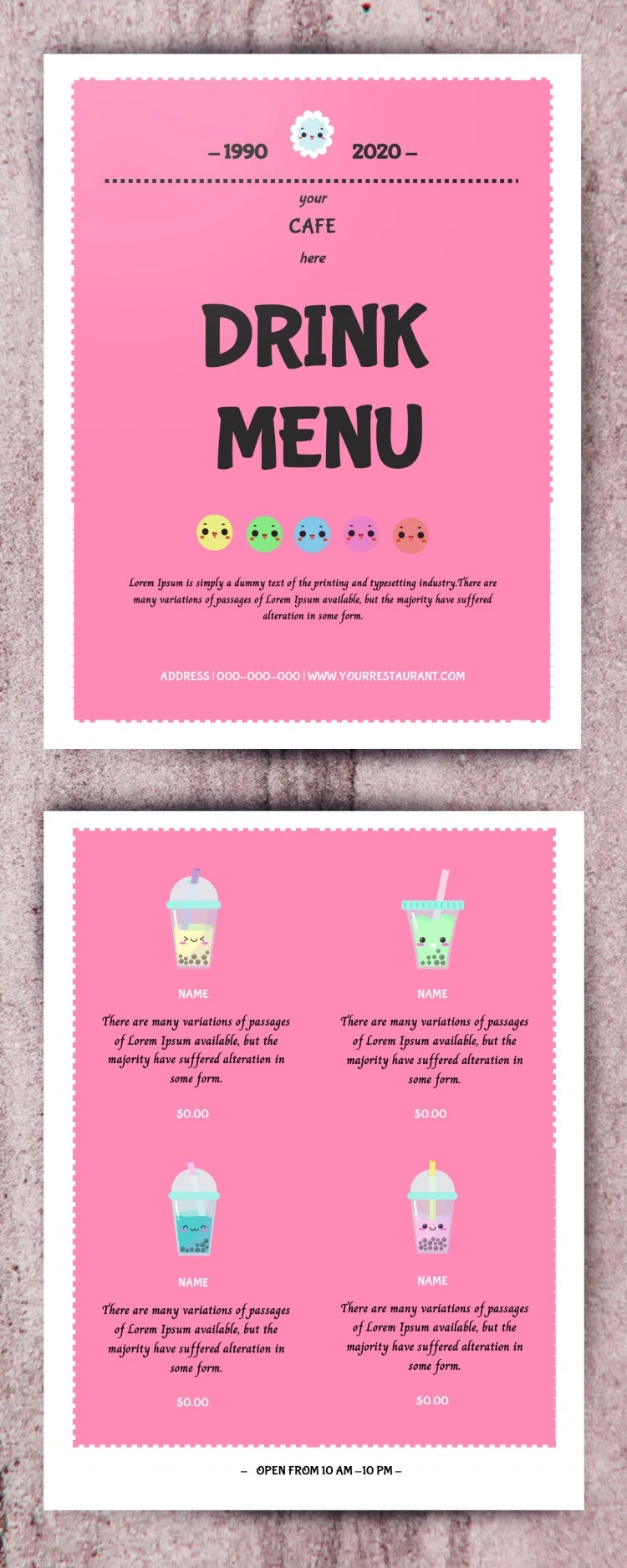 Menu de Bebidas Rosa - free Google Docs Template - 10064663