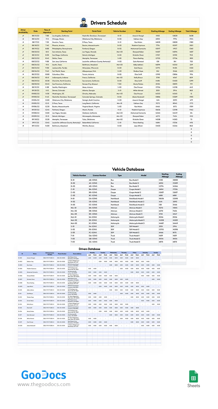 Drivers Schedule - free Google Docs Template - 10064443