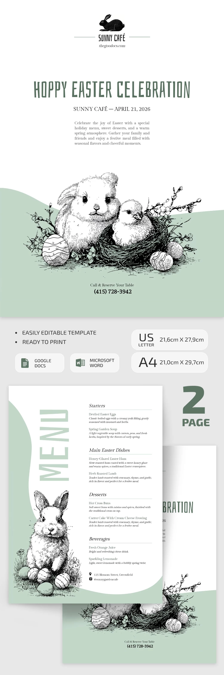 Preview of Easter Menu Template for Google Docs and Microsoft Word