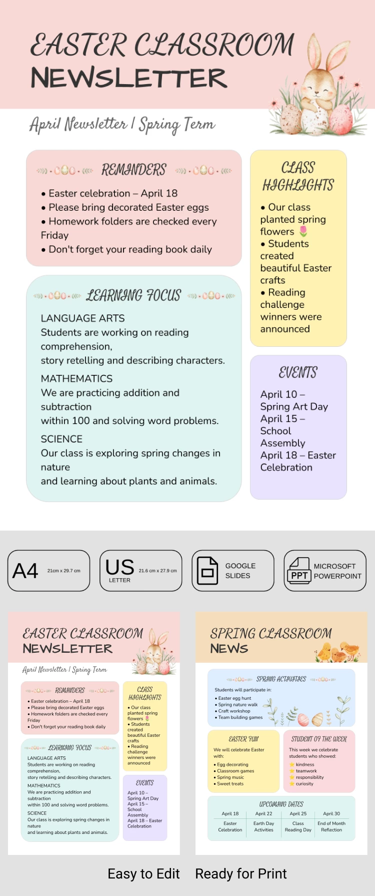 Aperçu de Modèle de newsletter de Pâques pour Google Slides and Microsoft PowerPoint