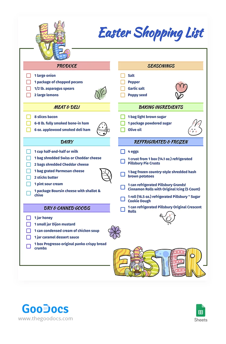 Easter Shopping List - free Google Docs Template - 10063803
