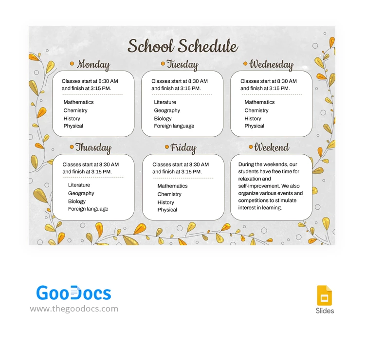 Easy And Simple School Schedule - free Google Docs Template - 10067226