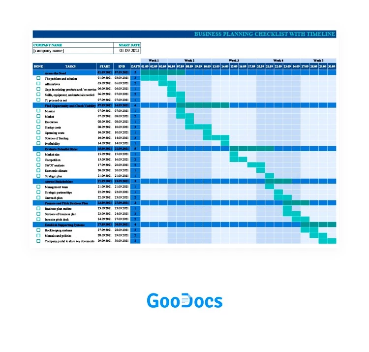 Plan d'affaires facile avec une chronologie. - free Google Docs Template - 10061970