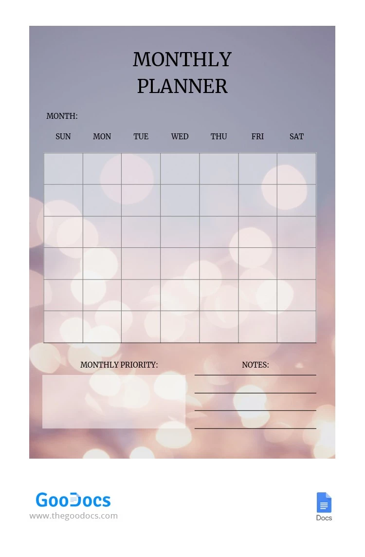 Easy Monthly Planner - free Google Docs Template - 10064047