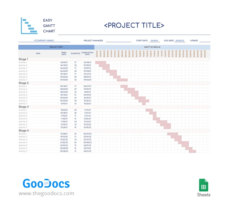 Semplice diagramma di Gantt neutrale facile - free Google Docs Template - 10062975