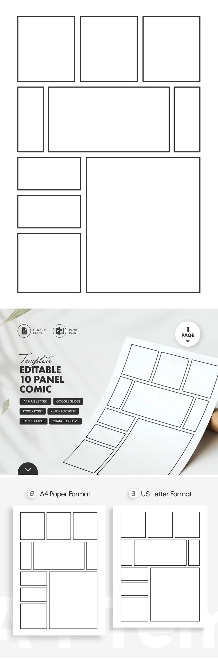 Preview of Editable 10 Panel Comic Template for Google Slides and Microsoft PowerPoint