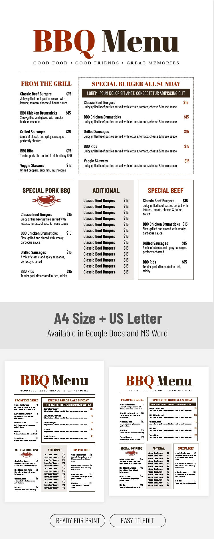 Preview of Editable BBQ Menu Template for Google Docs and Microsoft Word
