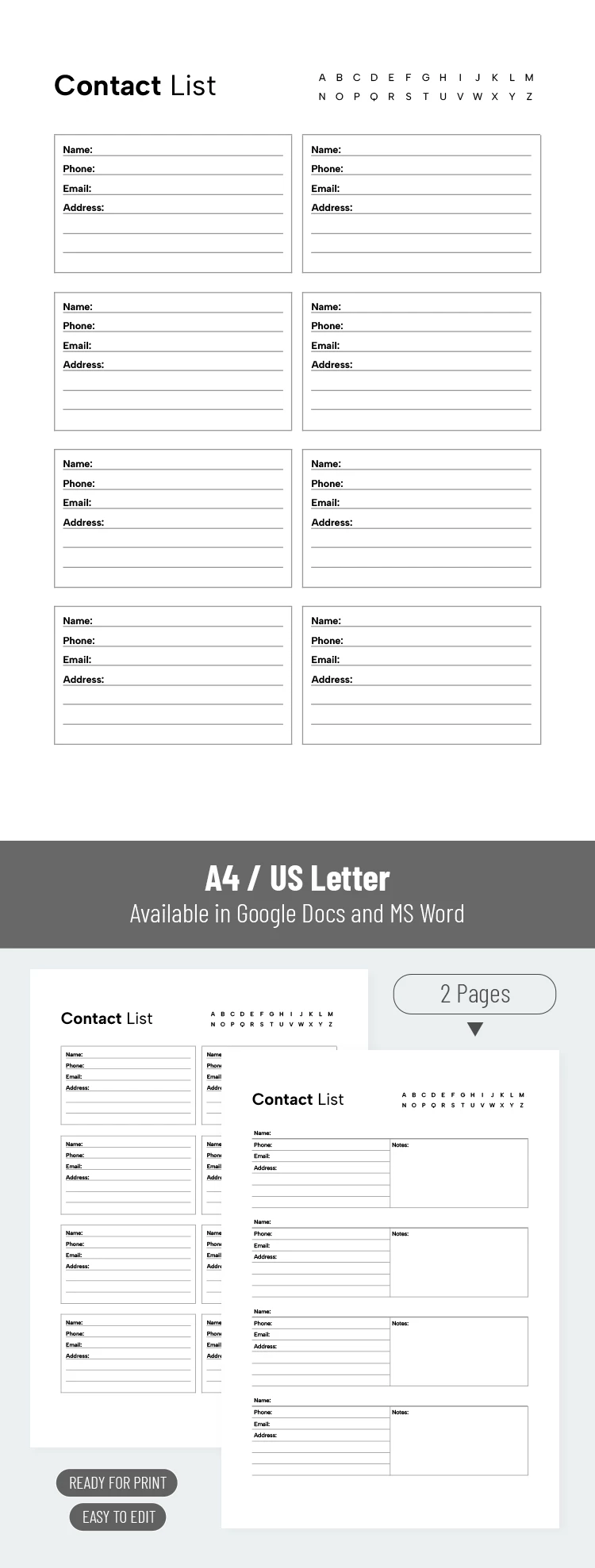 Free Modello modificabile di elenco - Editable Contact List Phone Book Template 595 170707.webp