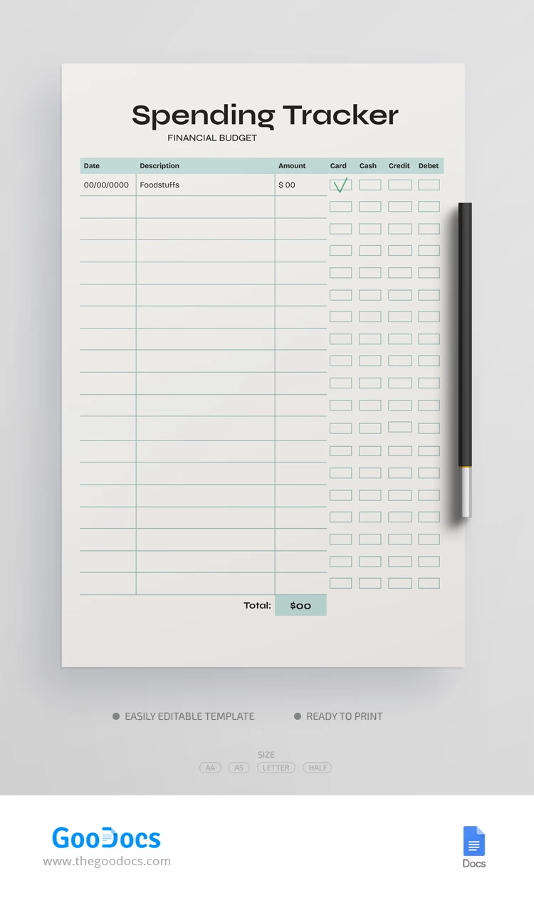 Spending Tracker Budget - free Google Docs Template - 10068551