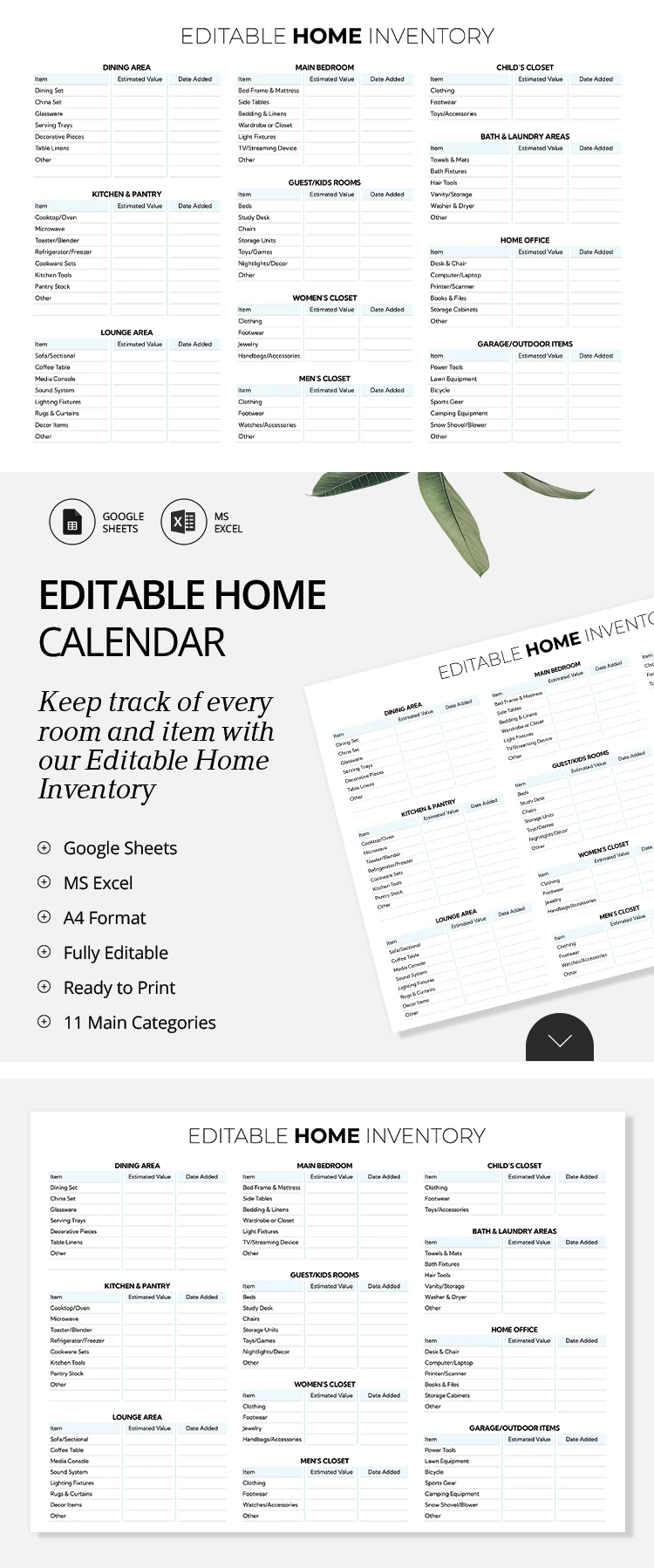 Editierbare Haushaltsinventar-Tabelle - free Google Docs Template - 10072403