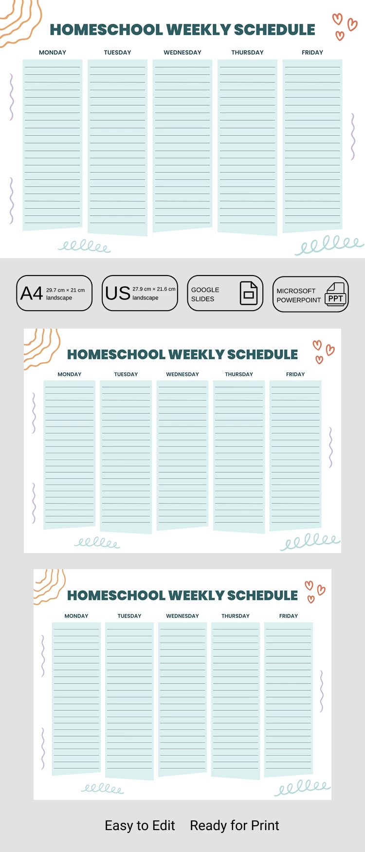 Preview of Editable Homeschool Weekly Schedule Template for Google Slides and Microsoft PowerPoint