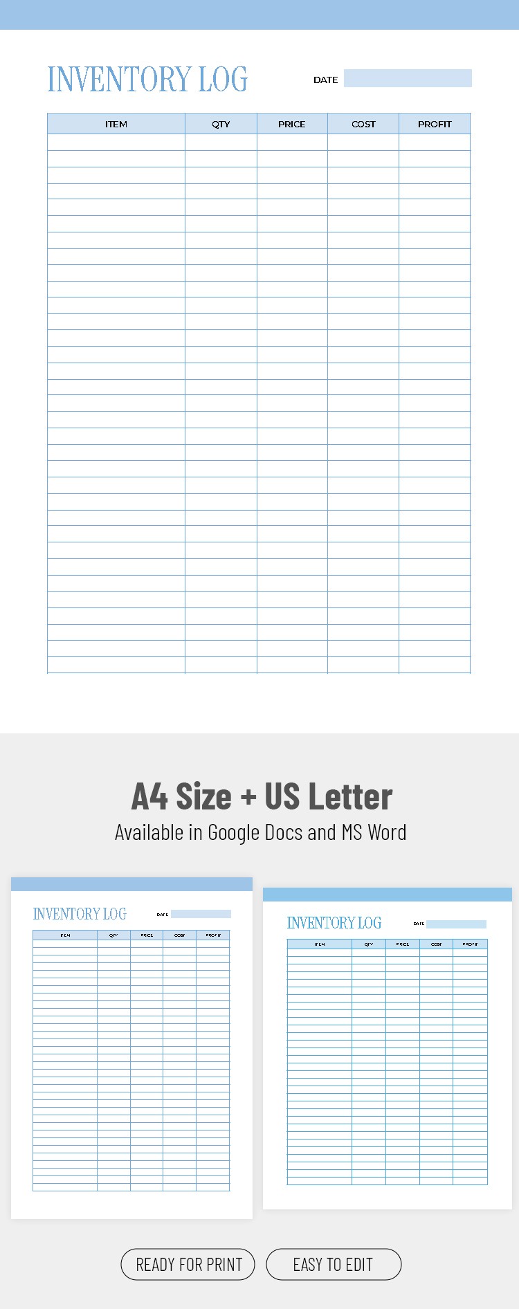 Free Editable Inventory Log Template In Google Docs