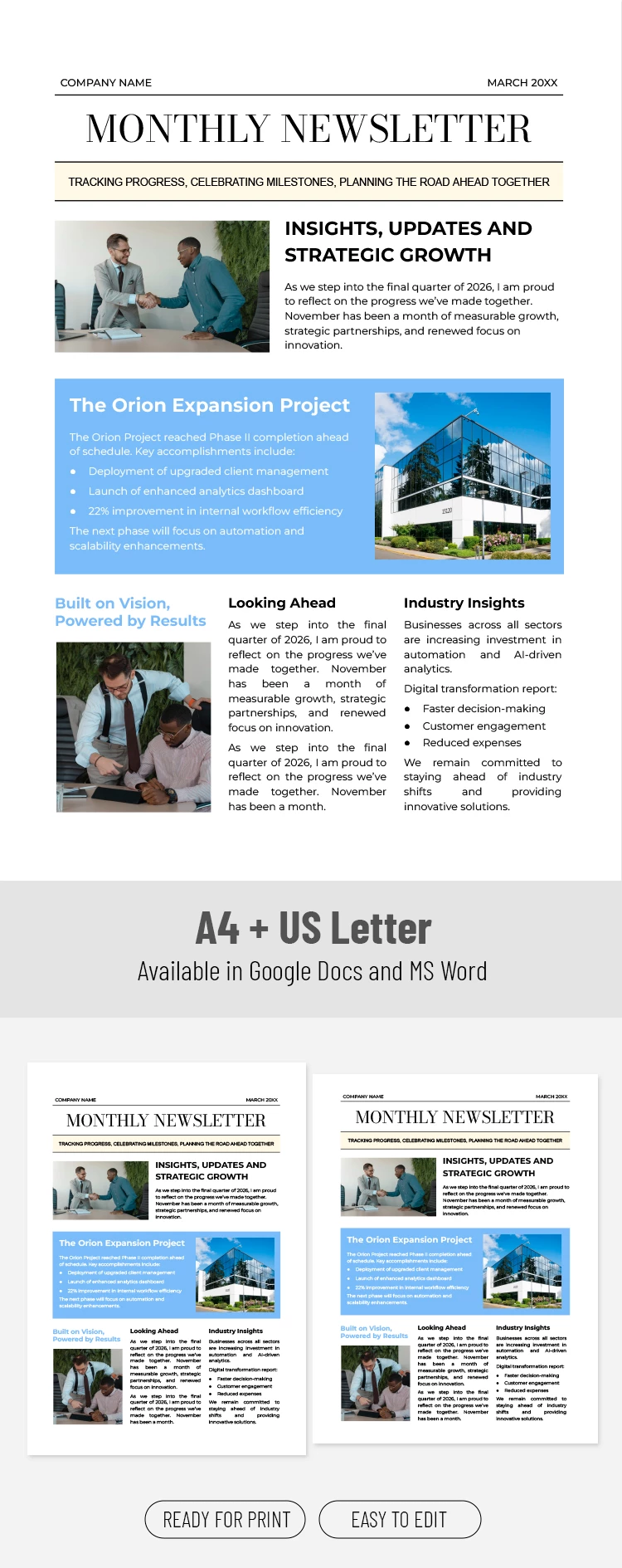Preview of Editable Monthly Newsletter Template for Google Docs and Microsoft Word