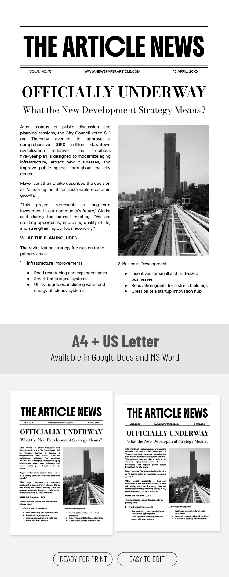 Preview of Editable News Article Template for Google Docs and Microsoft Word