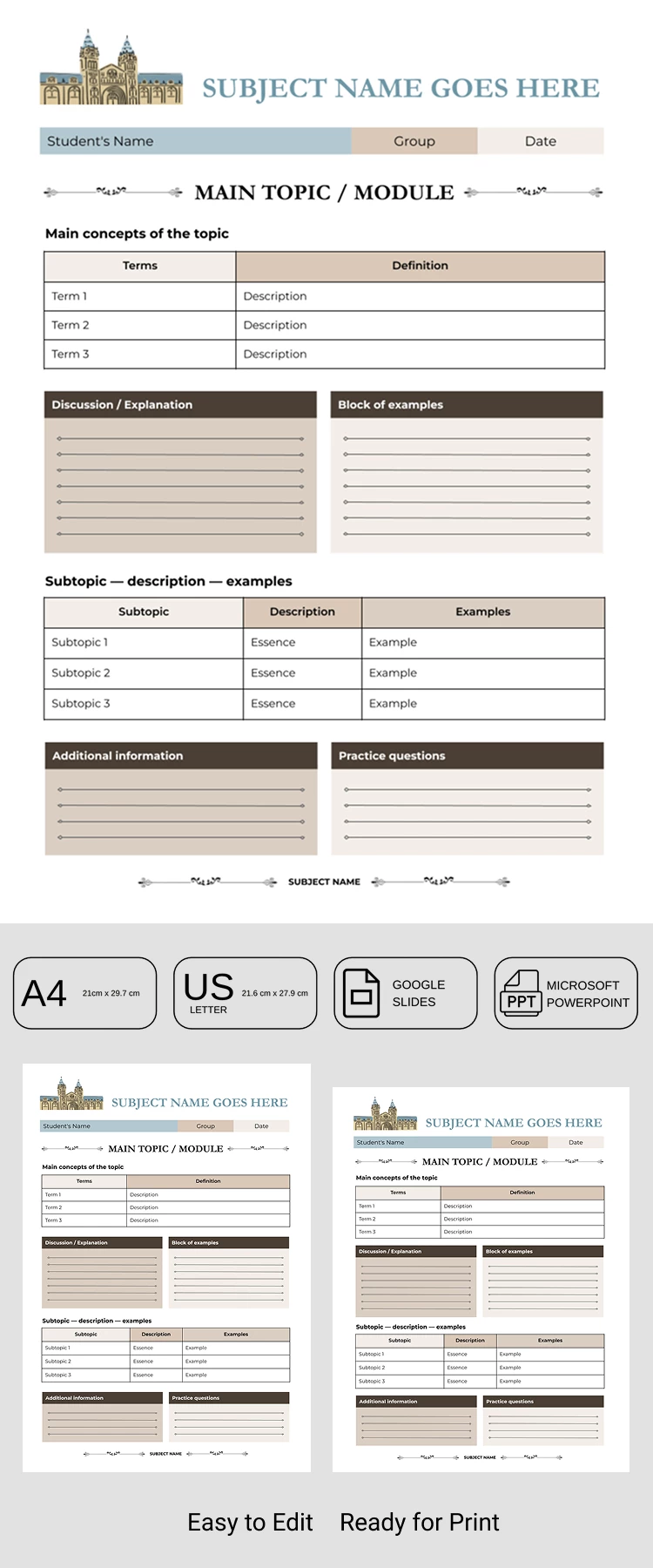 Editable Study Guide Template for Students & Teachers - free Google Docs Template - 10072272