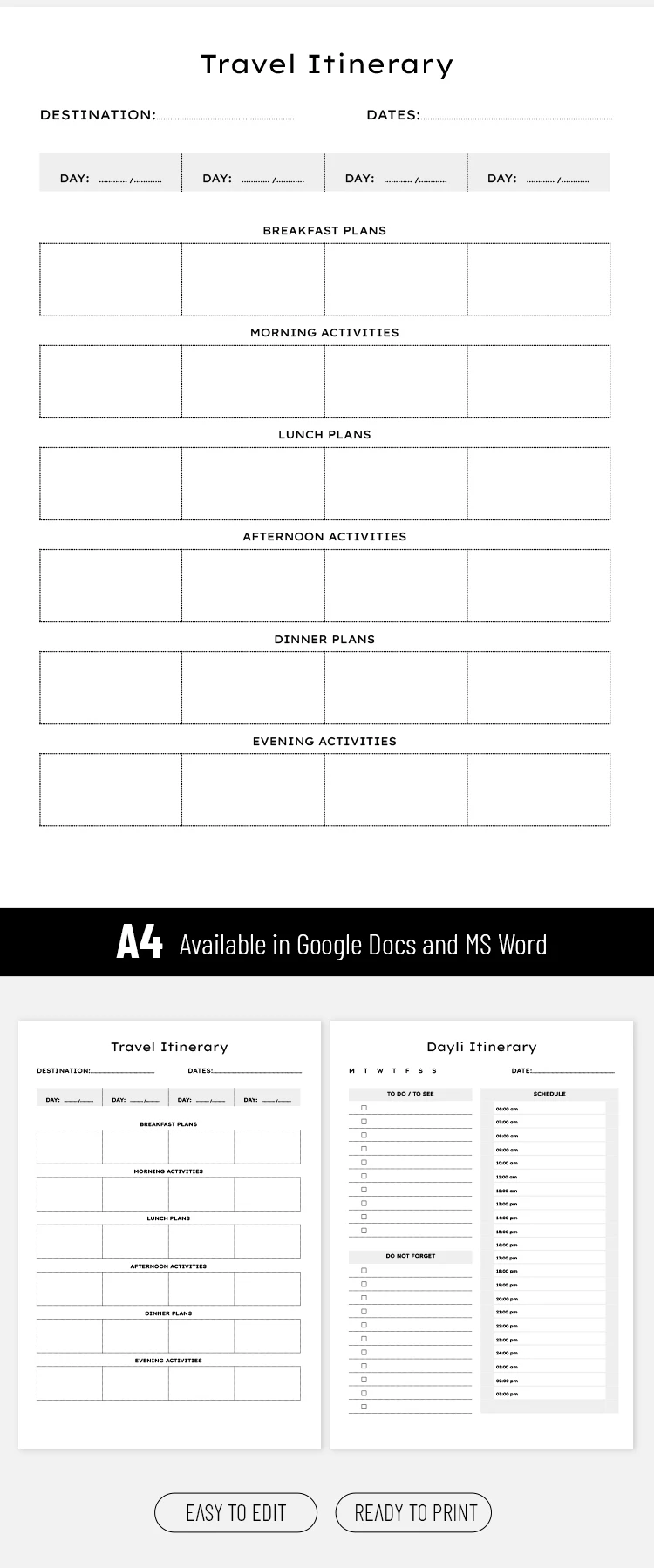 Editable Trip Itinerary Template - free Google Docs Template - 10071217