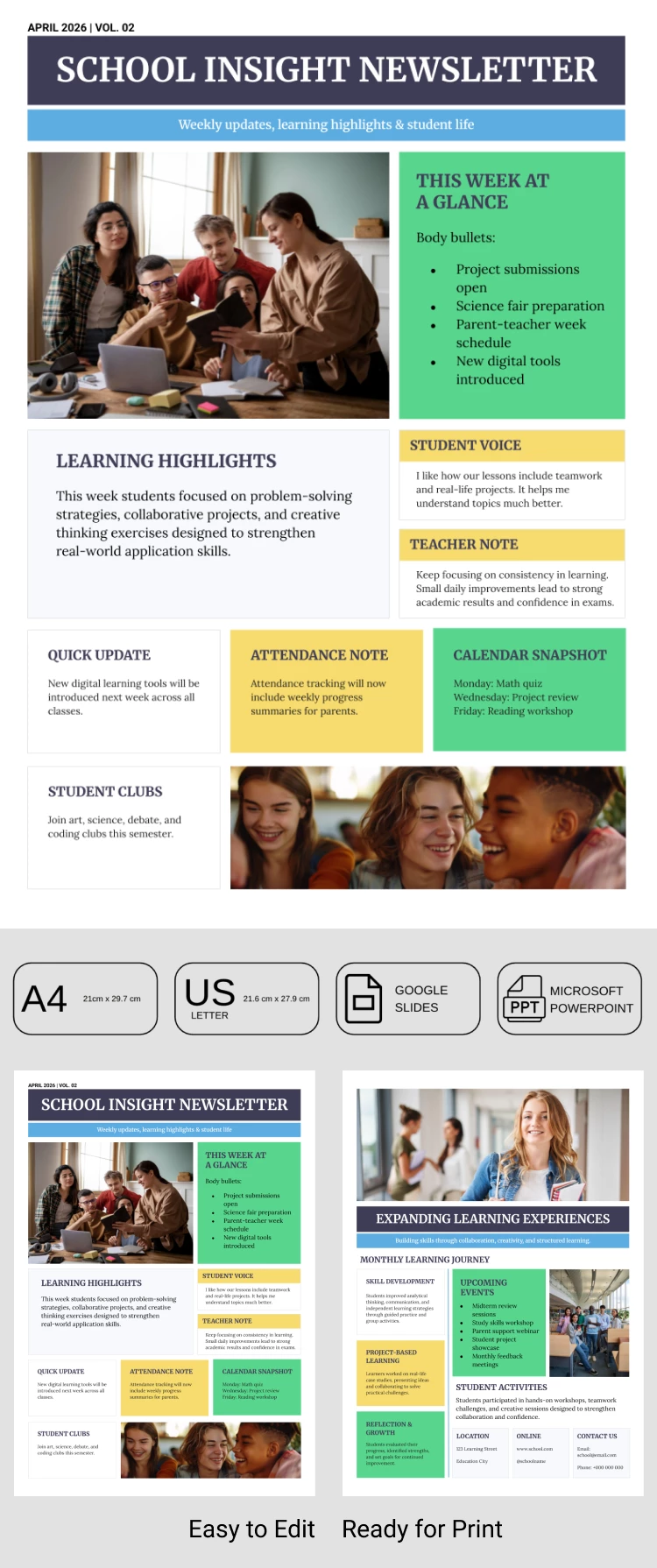 Preview of Education Newsletter Template for Google Slides and Microsoft PowerPoint