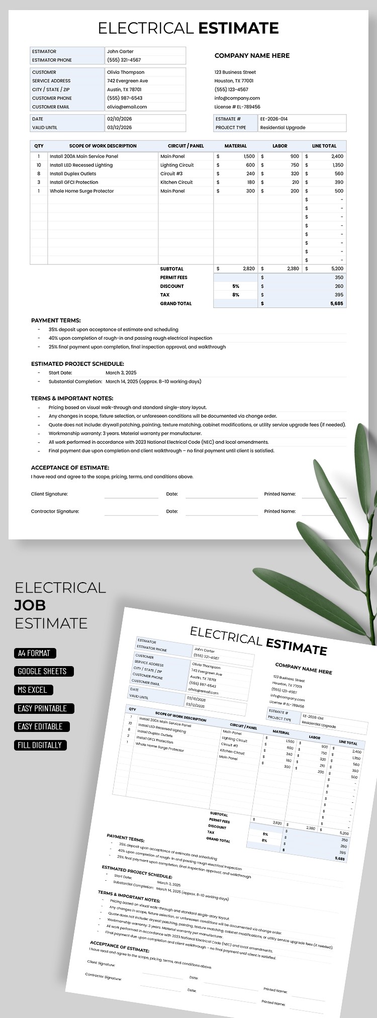 Free Electrical Estimate Template In Google Sheets