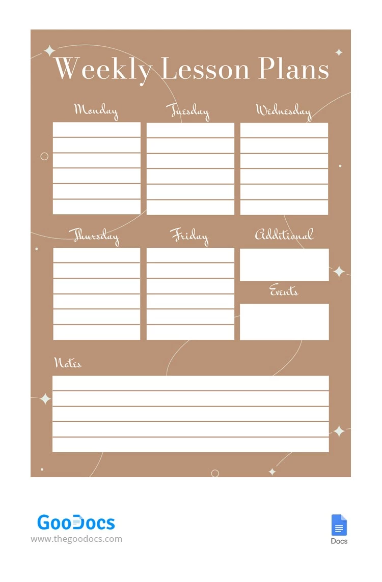 Elegant Brown Weekly Lesson Plans - free Google Docs Template - 10065258