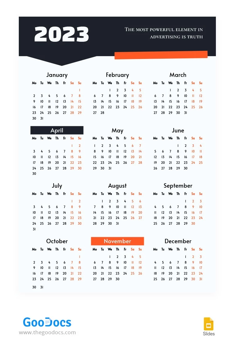 Marketing de Calendario Elegante 2023 - free Google Docs Template - 10064533