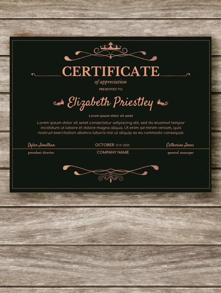 Elegant Certificate of Appreciation - free Google Docs Template - 10061537