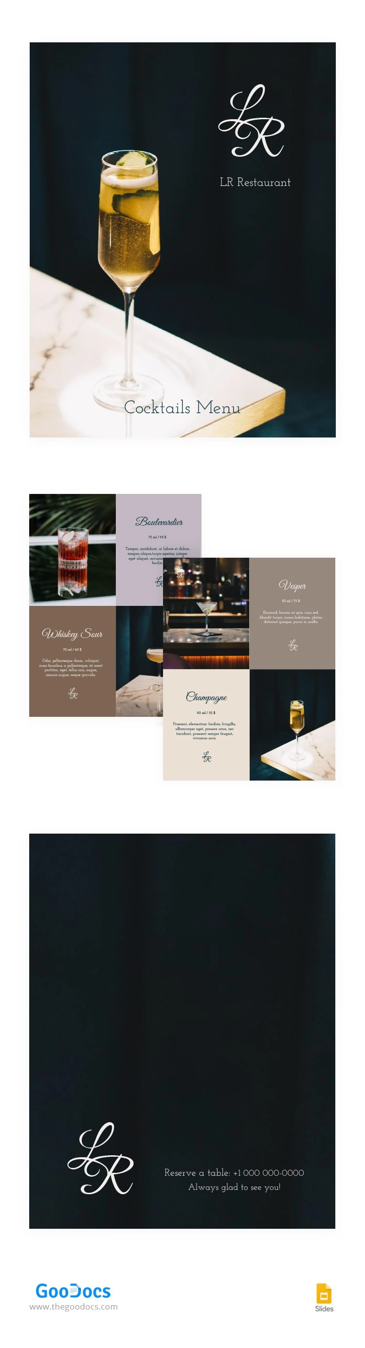 Elegante Cocktail-Restaurant Speisekarte - free Google Docs Template - 10063159