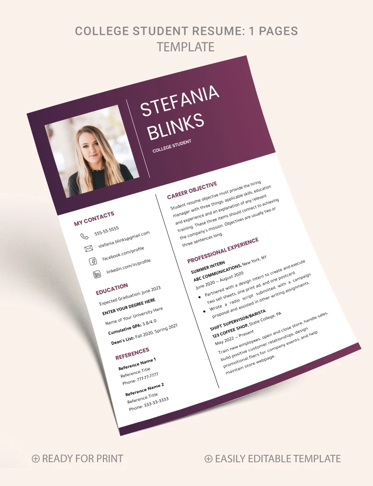 Elegante Curriculum Studente Universitario - free Google Docs Template - 10068994