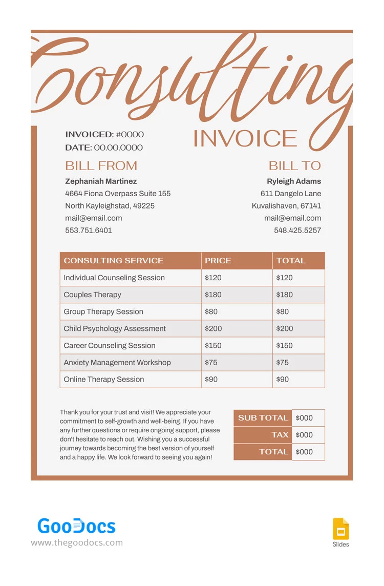 Elegant Consulting Invoice - free Google Docs Template - 10066335