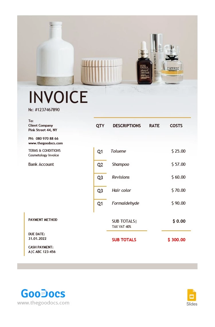 Elegant Cosmetology Invoice - free Google Docs Template - 10063275