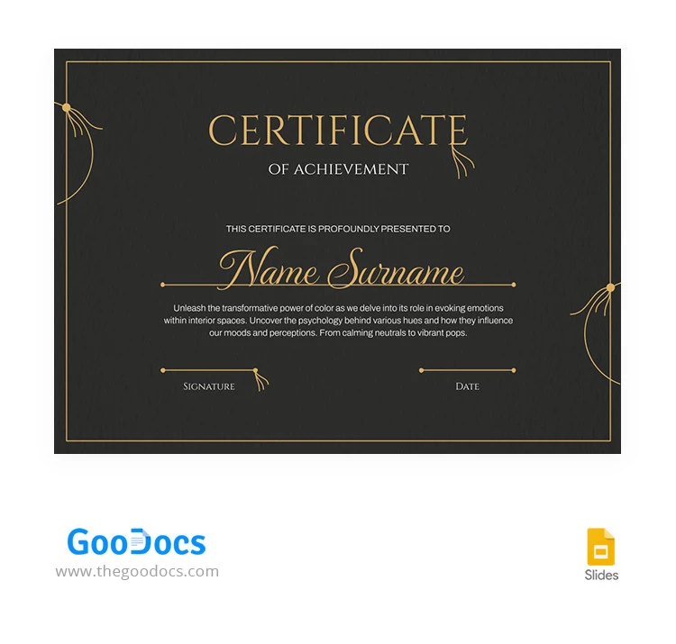 Certificat de félicitations élégant et sombre - free Google Docs Template - 10066251