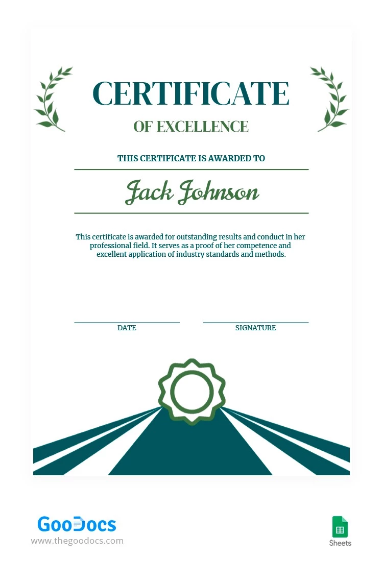 Certificado de Prêmio Elegante Verde. - free Google Docs Template - 10063693