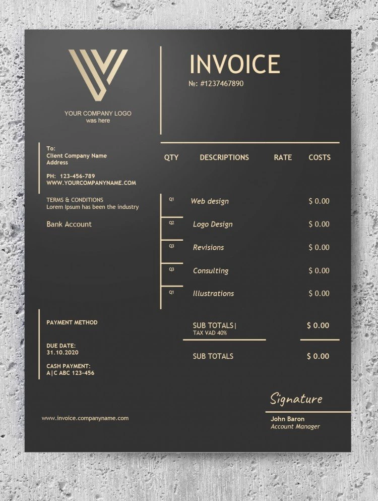 Black Elegant Invoice - free Google Docs Template - 10061575