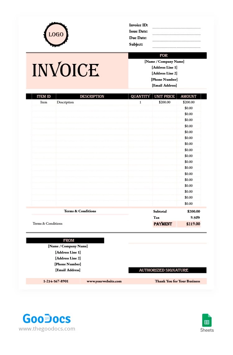 Pink Elegant Invoice - free Google Docs Template - 10062198