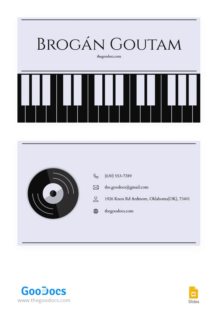 Cartão de visita elegante de música - free Google Docs Template - 10064763