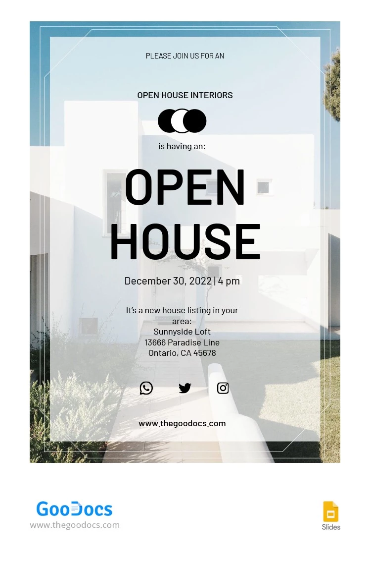 Invito elegante all'Open House - free Google Docs Template - 10065102