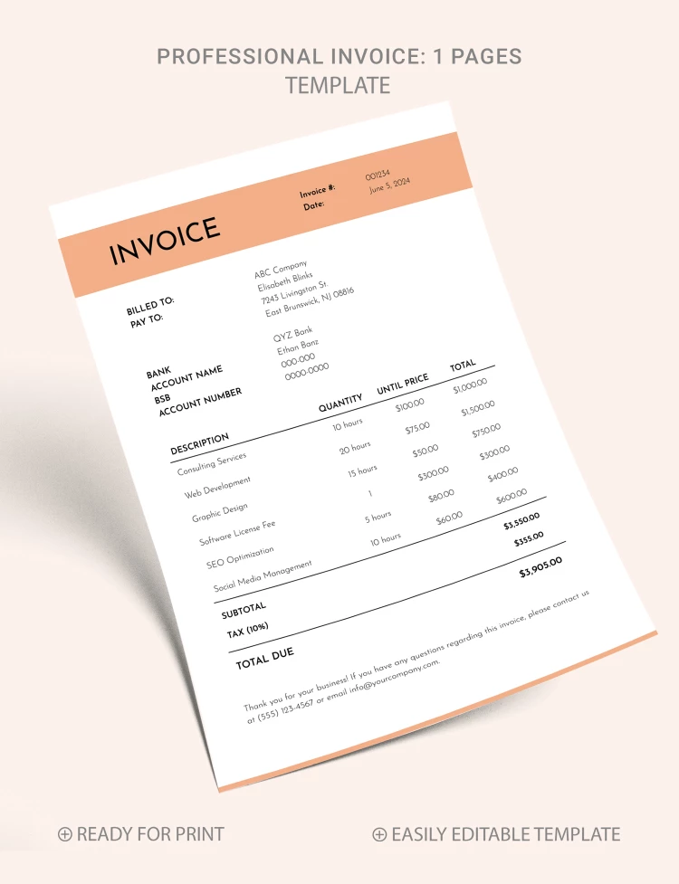 Elegant Professional Invoice - free Google Docs Template - 10068868