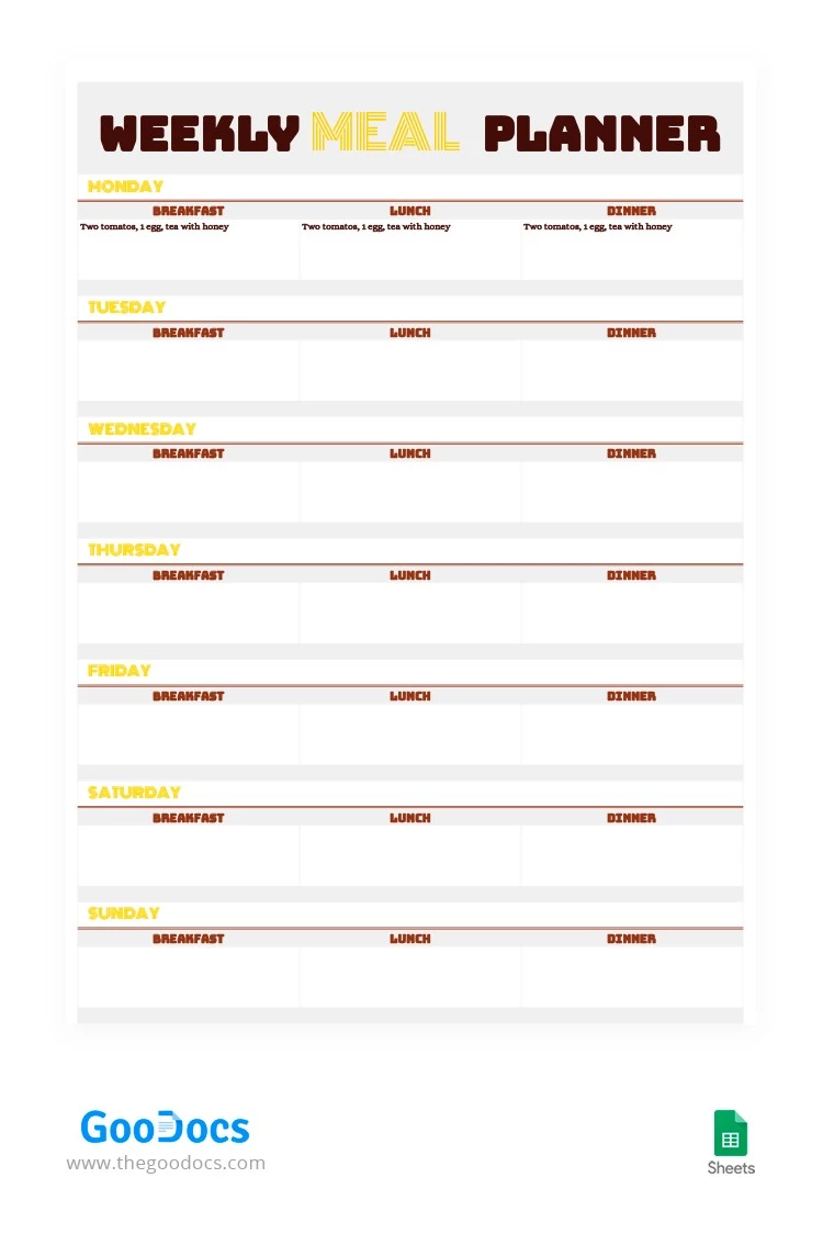 Planejador Semanal Elegante de Refeições - free Google Docs Template - 10062495