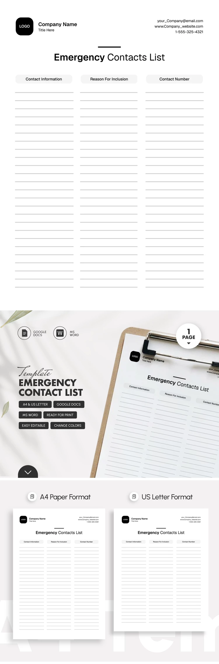 Preview of Emergency Contact List Template for Google Docs and Microsoft Word