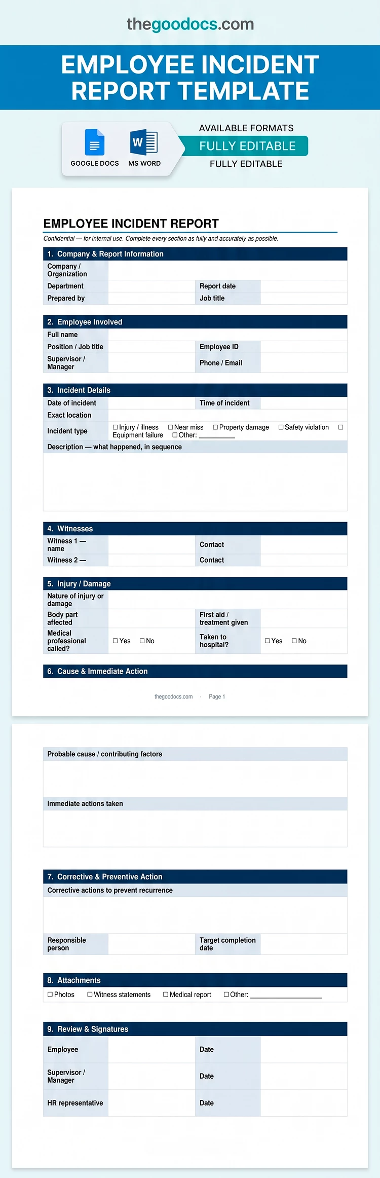 Preview of Employee Incident Report Template for Google Docs and Microsoft Word