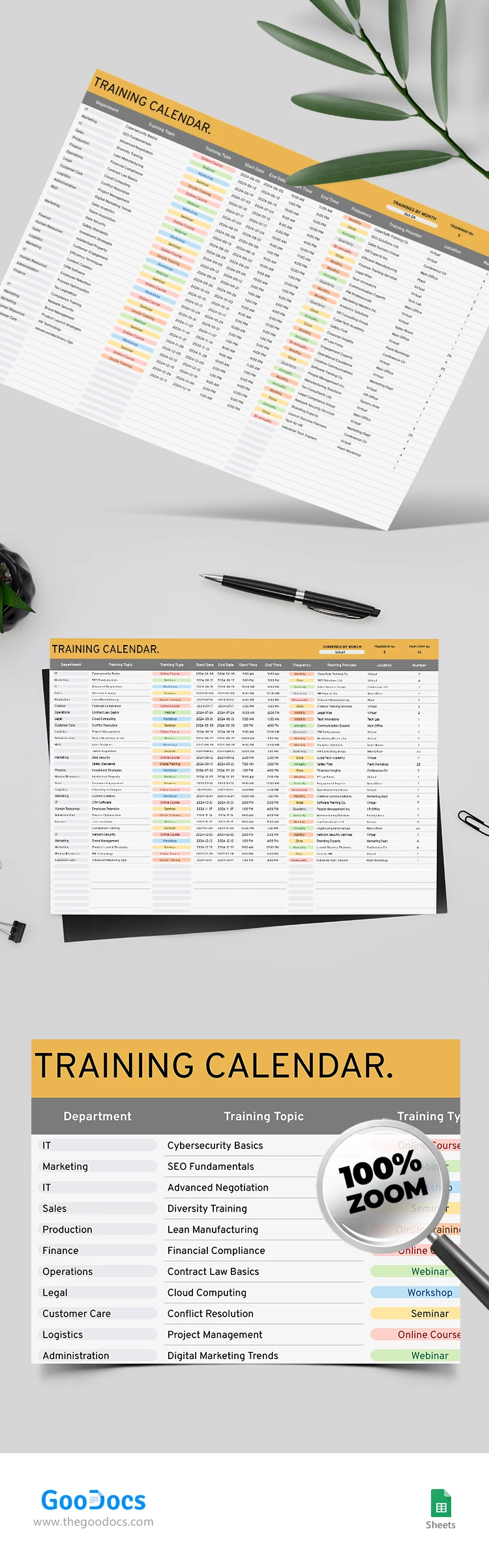 Calendario di formazione per dipendenti - free Google Docs Template - 10068752