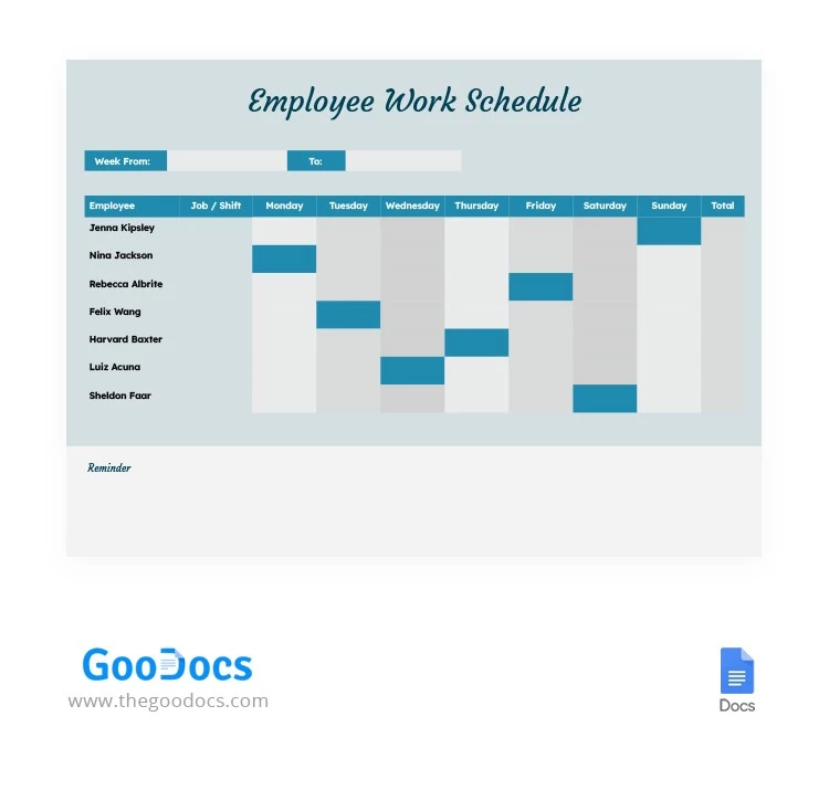 Programme de travail des employés - free Google Docs Template - 10062716