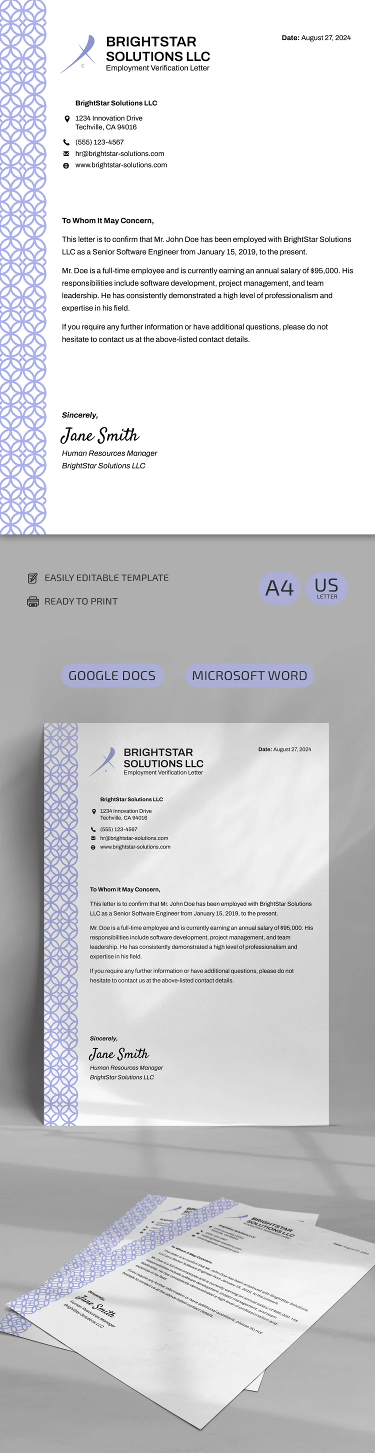 Employment Verification Letter - free Google Docs Template - 10069248