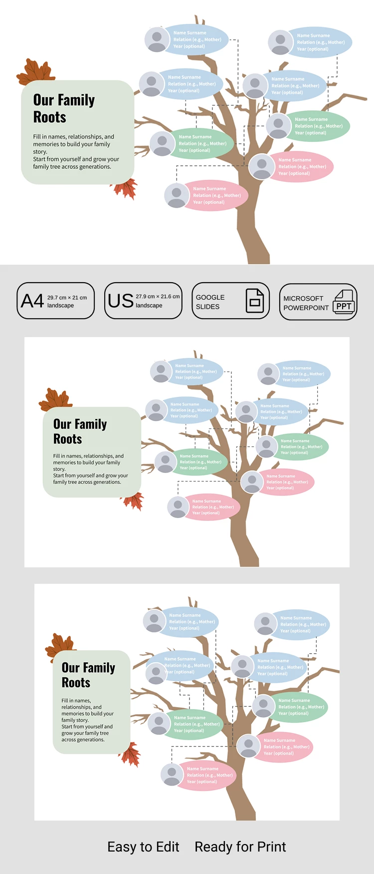 Preview of Empty Family Tree Template for Google Slides and Microsoft PowerPoint
