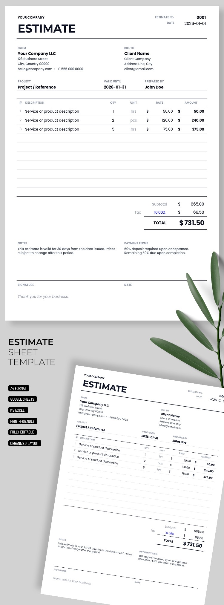 Free Estimate Sheet Template In Google Sheets