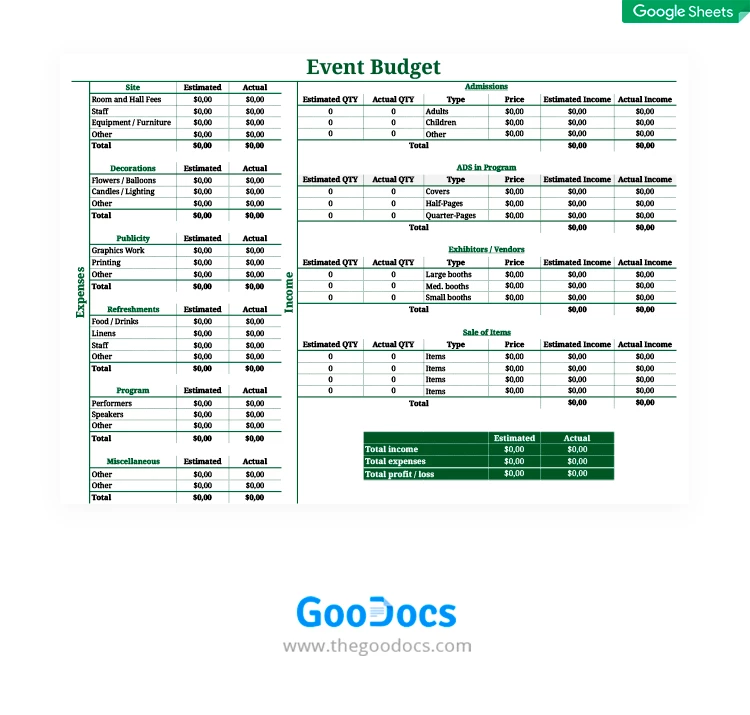 Budget dell'evento - free Google Docs Template - 10062041