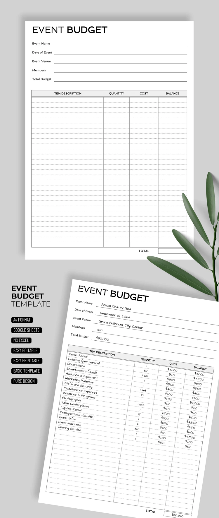 Simple Event Budget - free Google Docs Template - 10069554