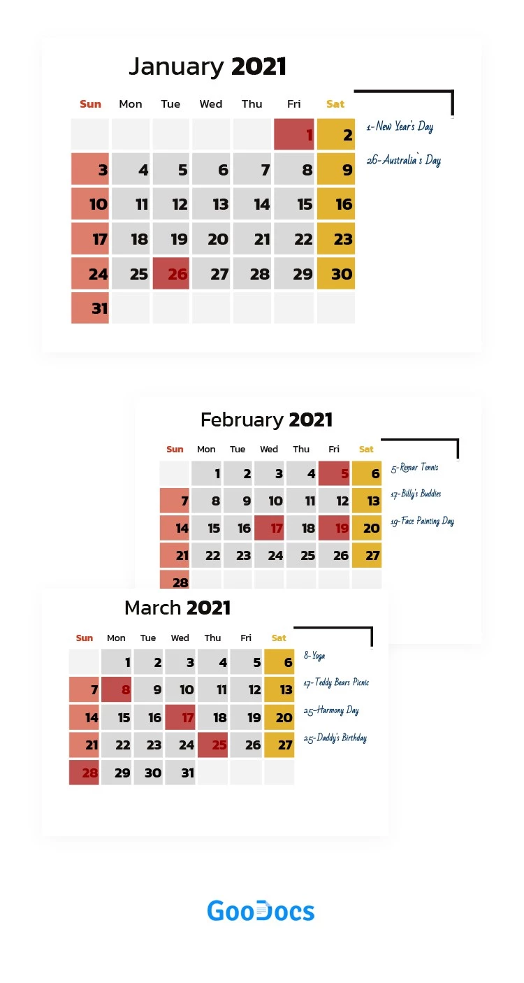 Calendario degli eventi speciali 2021 - free Google Docs Template - 10061951